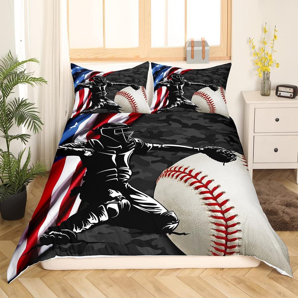 Baseball Three-Piece Quilt Cover Digital Printing Bedding Set American Flag Camouflage Bed Cover