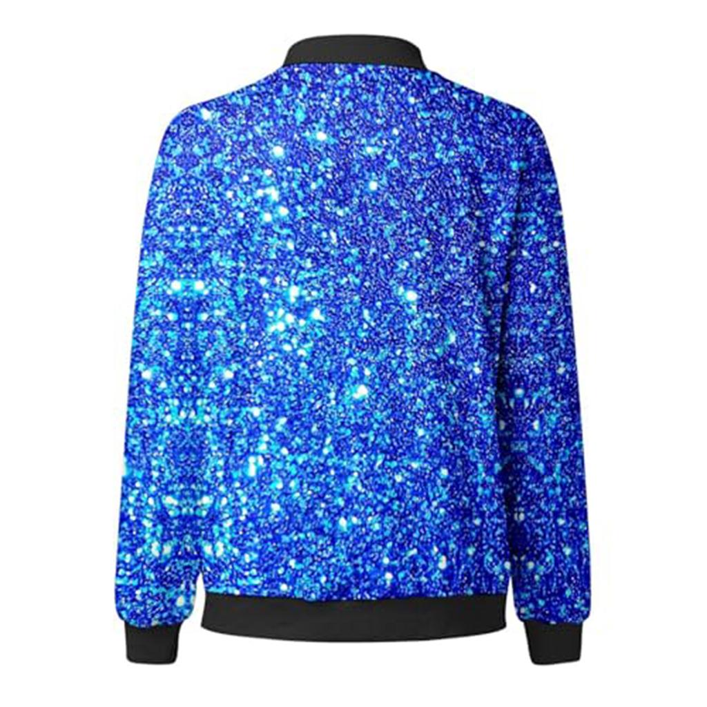 Women's Fashion Long Sleeve Sequin Print Round Neck Zip Jacket