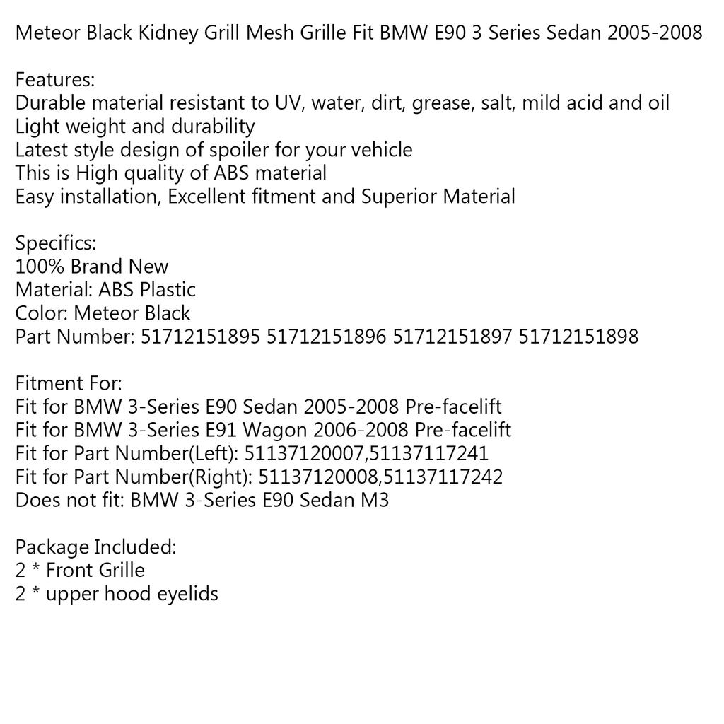 Mřížka chladiče ledvinky Meteor Black pro BMW E90 3. řady sedan 2005-2008