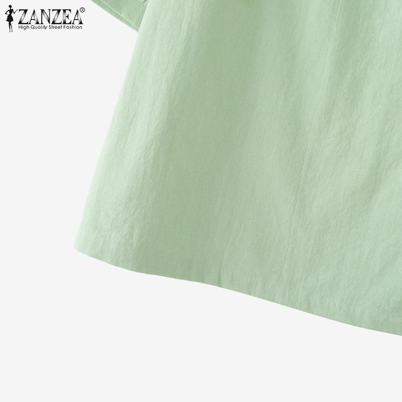 ZANZEA Women Casual Round Neck Loose Short Sleeve Cotton Blouse