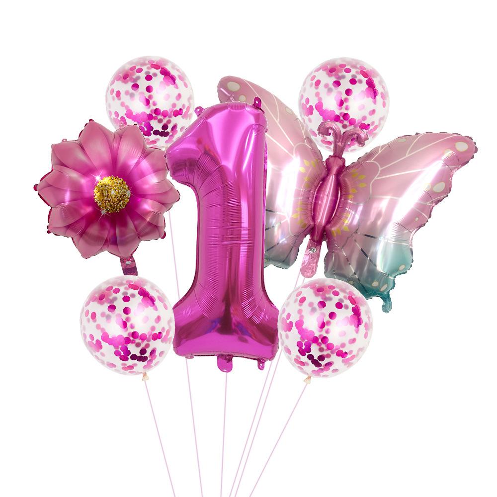 Butterfly 32 Inch Digital Flower Aluminum Film Balloon Set Baby Birthday Balloon Party Decoration Scene
