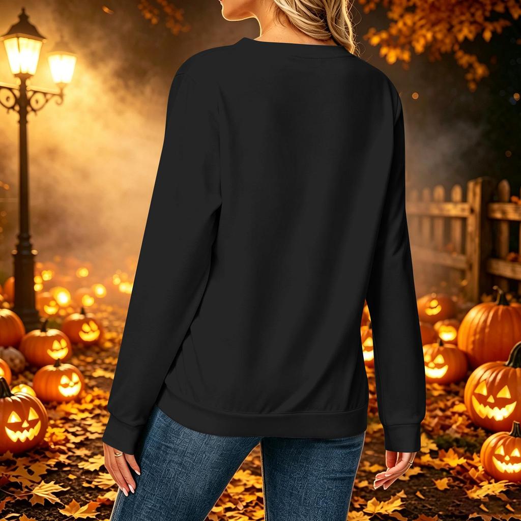 Women's Halloween Print Long Sleeve Neck Casual Top