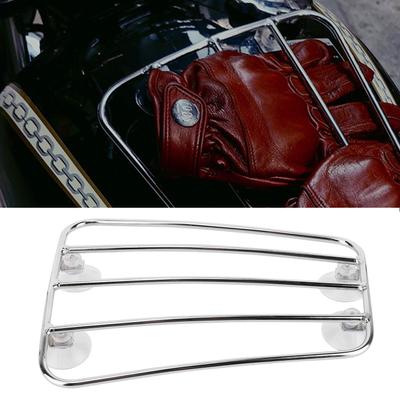 Porte-bagages pour réservoir de carburant de moto, Porte-bagages universel rétro pour réservoir de carburant de moto avec ventouses puissantes, Porte-sac à dos pour réservoir d'essence (argent)
