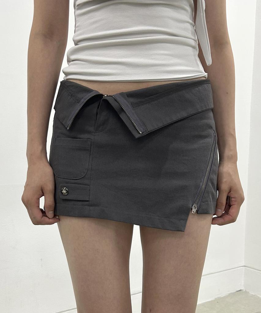 Peulleeoeob Asymmetrical Folded Skirt (Fl-272_Dark Gray)