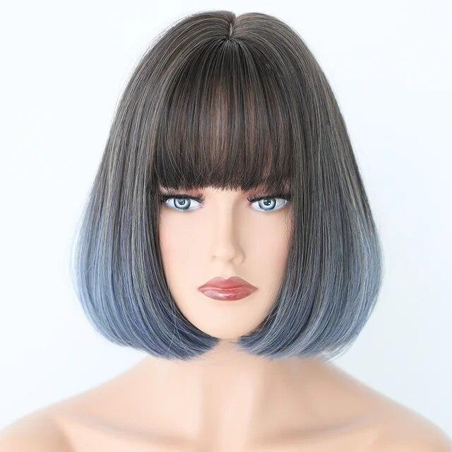 Černá s bílou Bob paruky s ofinou Krátké rovné paruky pro ženy Zajímavosti Paruka Cosplay Party Blackpink Korea Paruka