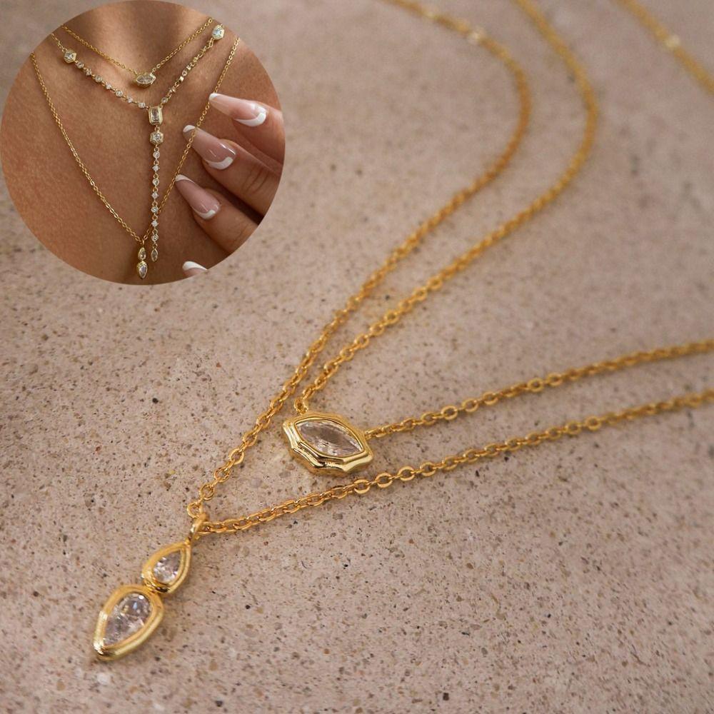 Oval Round Pendant Necklace Minimalist Clavicle Necklace Fashion Zirconia Necklace
