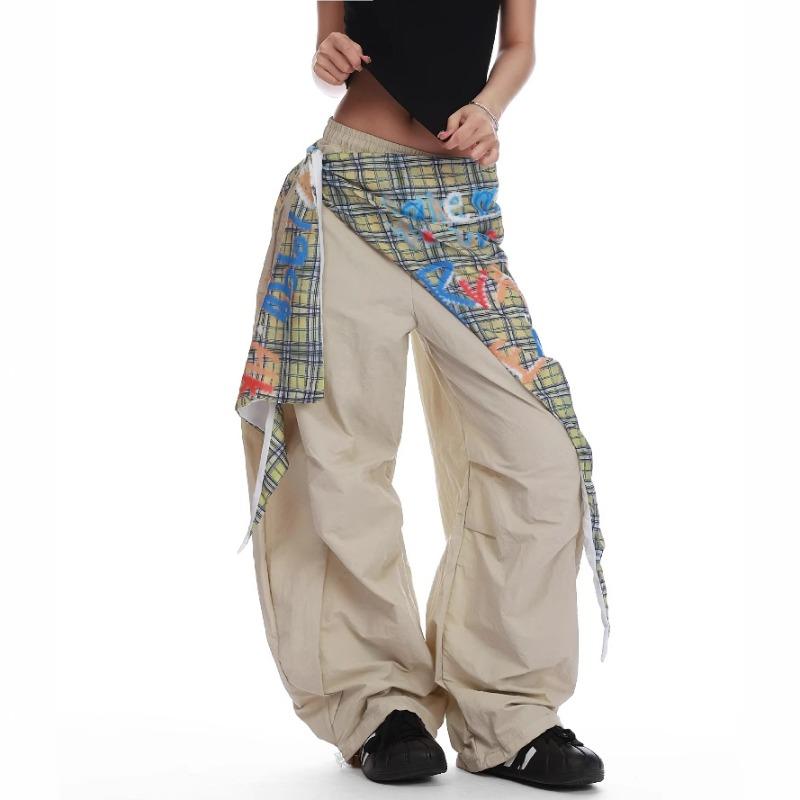 Vintage Spice Girls Loose High Waist Splicing Overalls Women's Summer New Paratrooper Pants Scimitar Pants