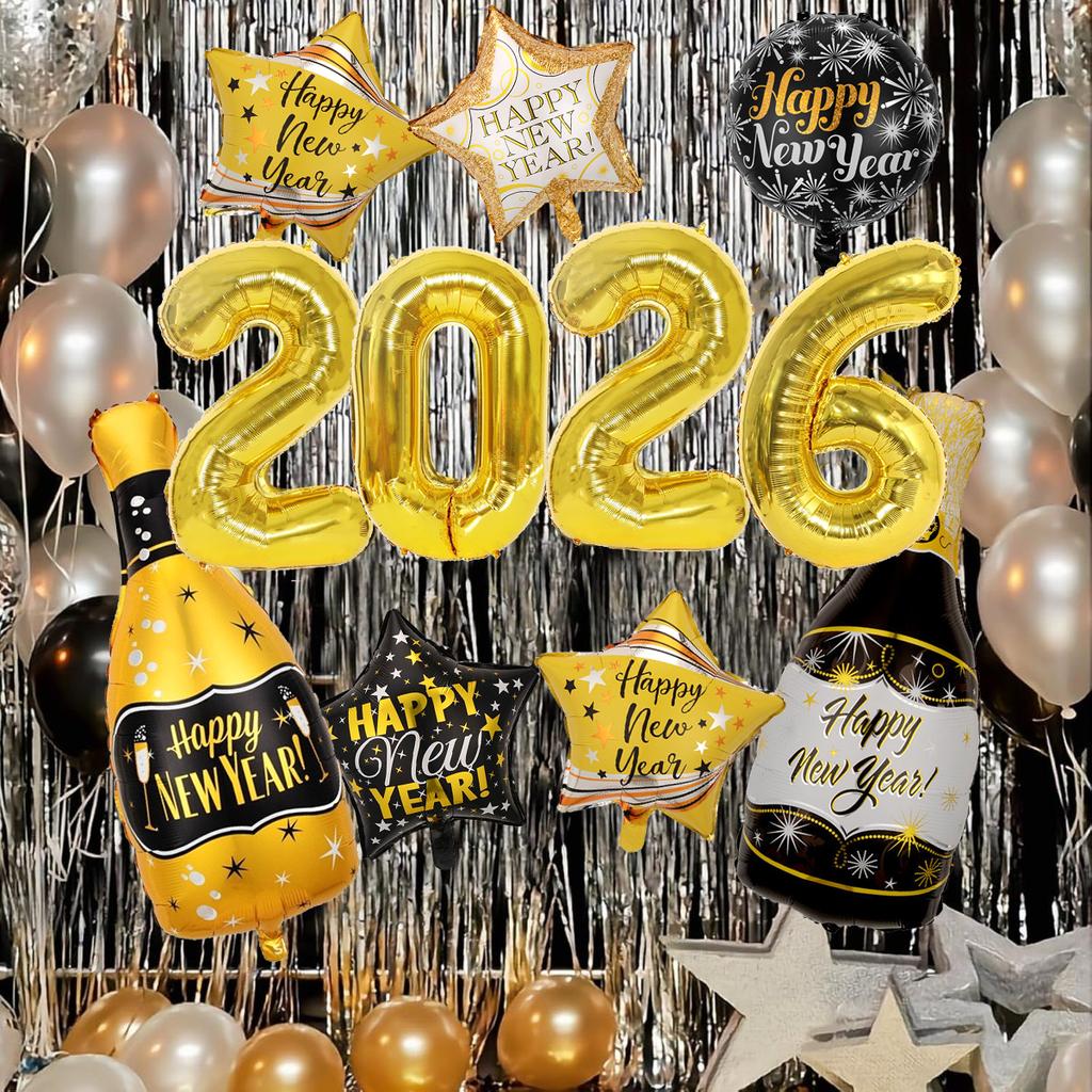 11 Pcs/set 32 inch Golden 2026 Number New Year Decorative Balloons Happy New Year Themed Party Scene Decoration