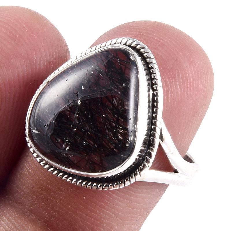 

Natural Black Rutile Gemstone Handmade 925 Sterling Silver Jewelry Ring S.7 l6i69