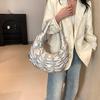 Quilted Padded Crossbody Bag for Women Ruched Shoulder Cloud Bag PU Leather Half Moon Hobo Bag Bubbles Handbag Purses AVE