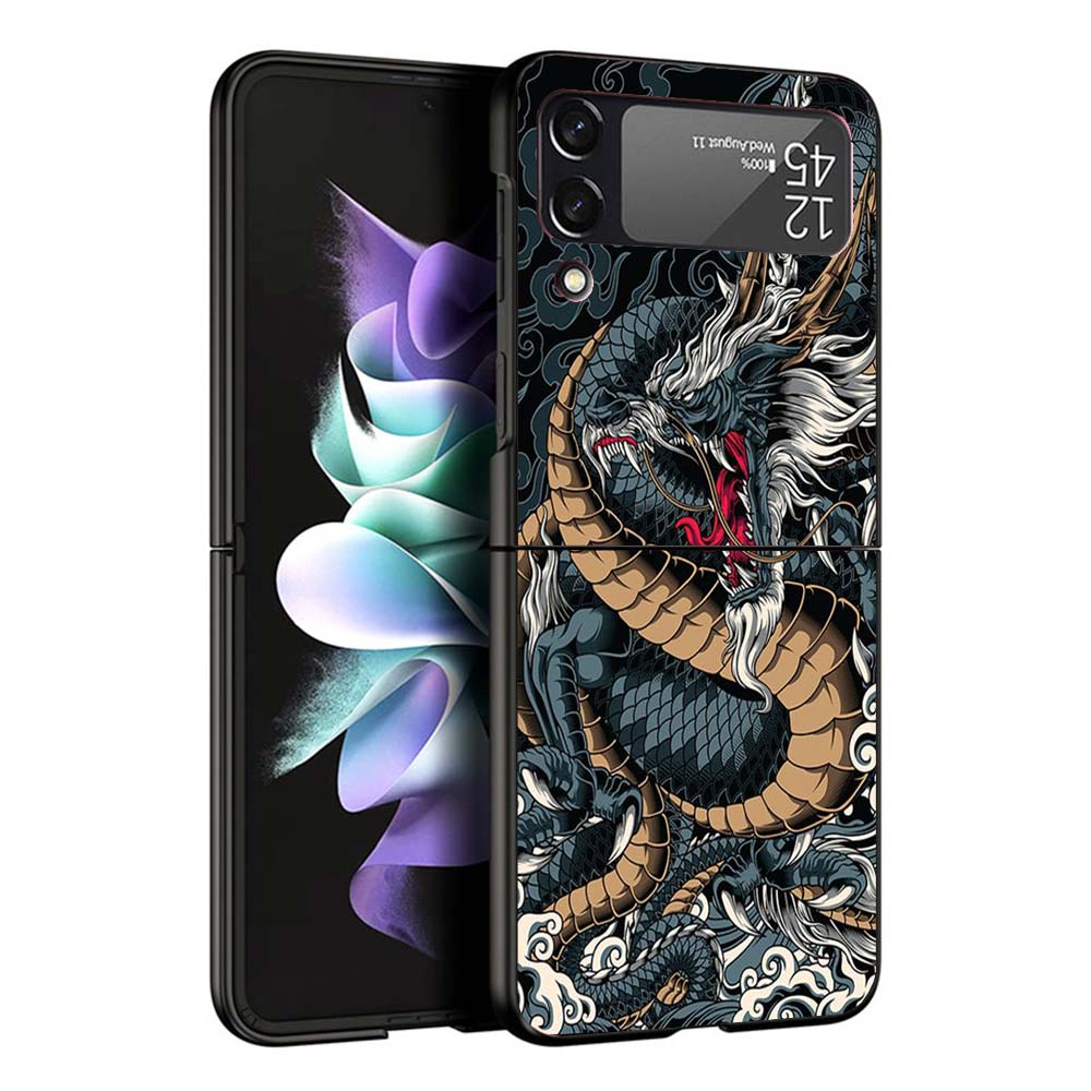 Asian Dragons Animal Tattoo Cool Hard Black Cover for Samsung Galaxy Z Flip 7 6 5 4 3 5G Phone Case Flip7 Flip6 Flip5 Flip4 Flip