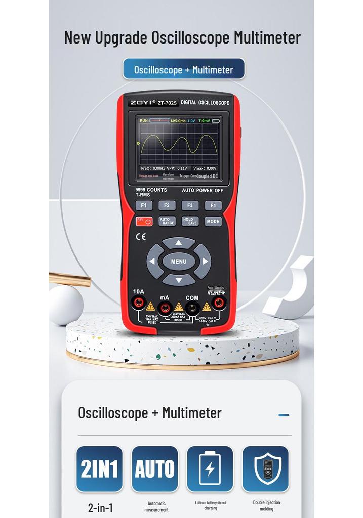 ZOYI ZT-702S High Precision 10MHz Two-in-One Oscilloscope Multimeter with Signal Generator