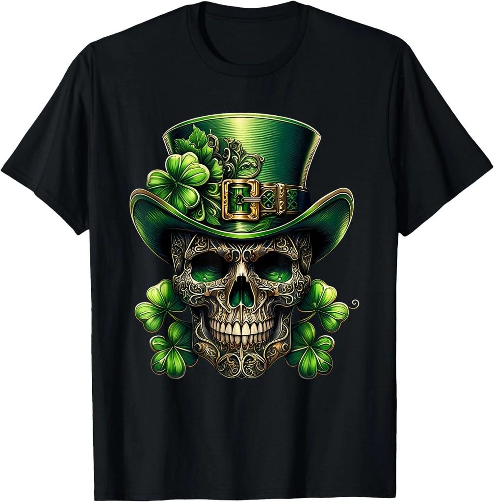 Sugar Skull St Patrick Day of The Dead Lucky Shamrock unisex T-Shirt