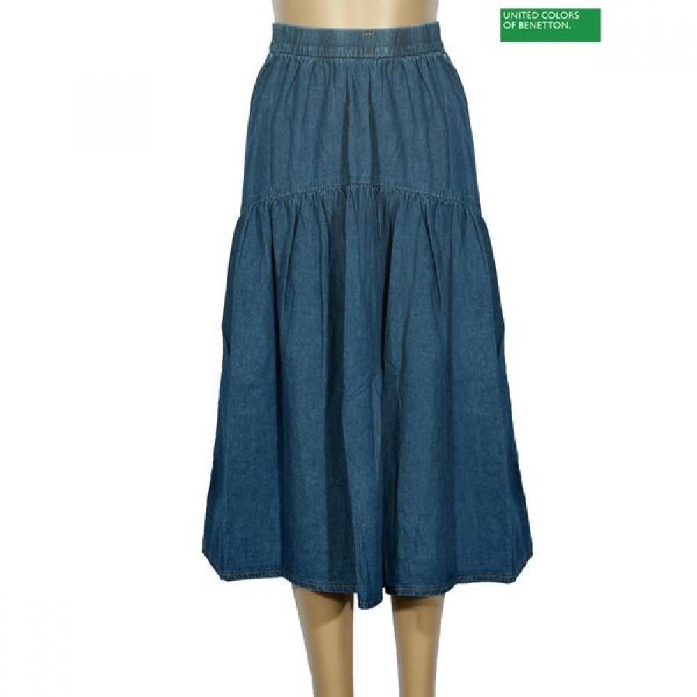 

[Benetton] Benetton Tiered Denim Long Skirt Baskf1431 IN_indigo/42