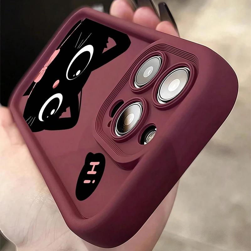 Shockproof Phone Case For iPhone 17 16 15 14 13 12 11 Pro Max XS X XR 7 8 16 Plus 16E 17Air With Cute Red Wine Cat Graphic Cover