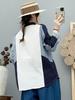 Japanese Retro Color Block Cotton Shirt - Women's Long Sleeve Contrast Patchwork, Skin-Friendly, Loose Fit Top