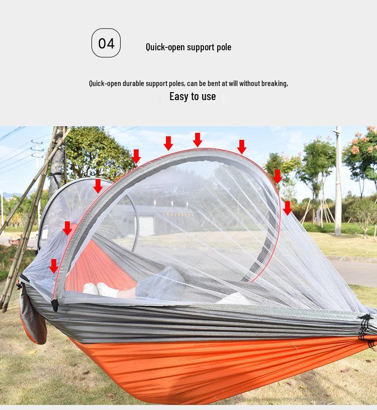 Anti-Roll Over Outdoor Camping Hammock with Mosquito Net & Automatic Spreader Bar