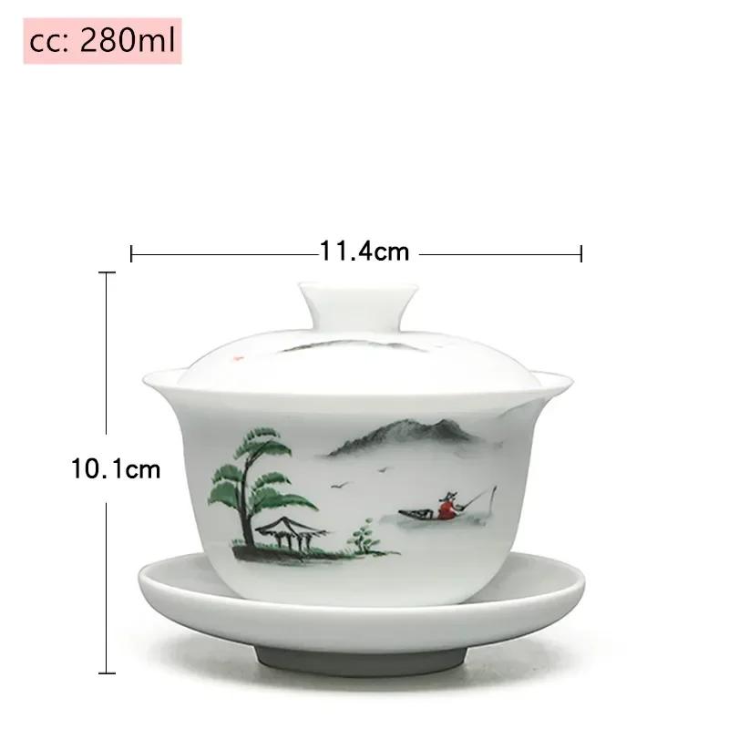 Jingdezhen White Porcelain Gaiwan Tea Cup Blue and White Porcelain Tea Maker Ceramic Handpainted Tea Bowl Tea Set Supplies