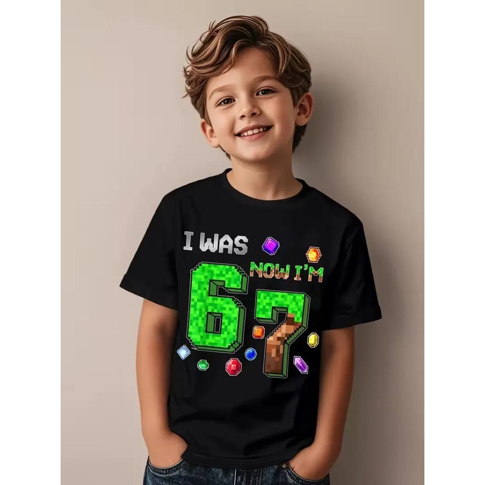 Summer Fashion Children's Short Sleeve Shirt 'I WAS 6 NOW I'M 7' Cool Print Casual Kid Clothes Tees Streetwear Boys Girls Tshirt