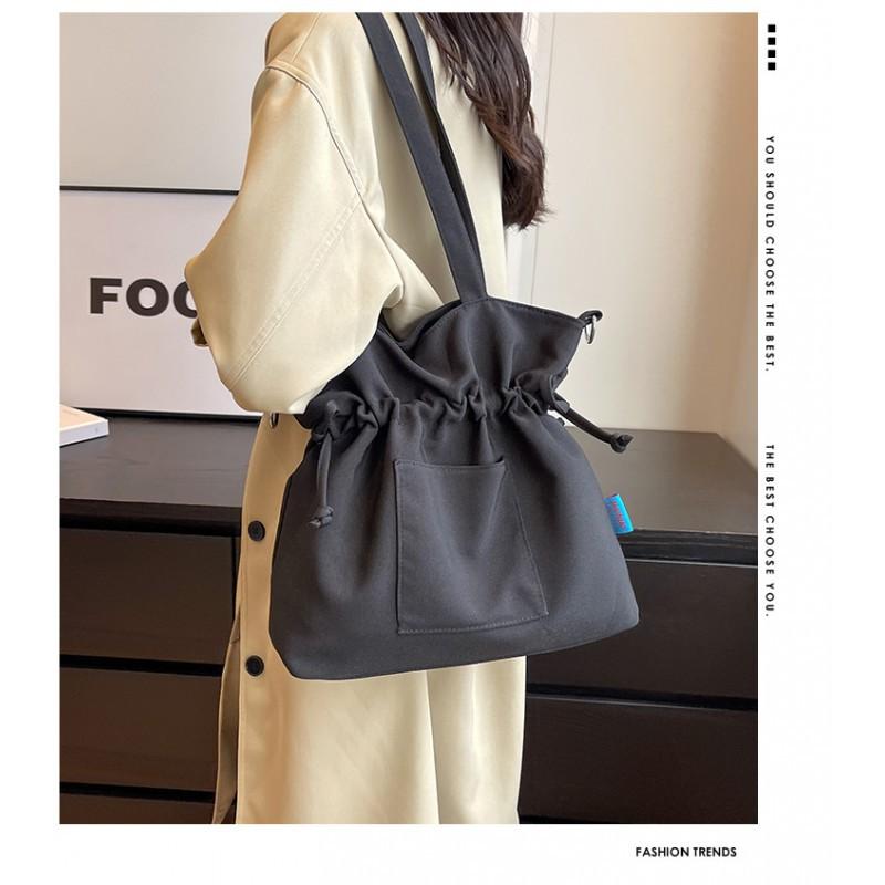 Commuting To Work Cross-border Large-capacity Cross-body Tote Bag Women's New Trendy Super Fire Drawstring Single-shoulder Canvas