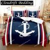Anchor Duvet Cover Set,Nautical Classic Colors And Anchors Simplistic Design Sailor Ship Polyester Fashion Bedding Set