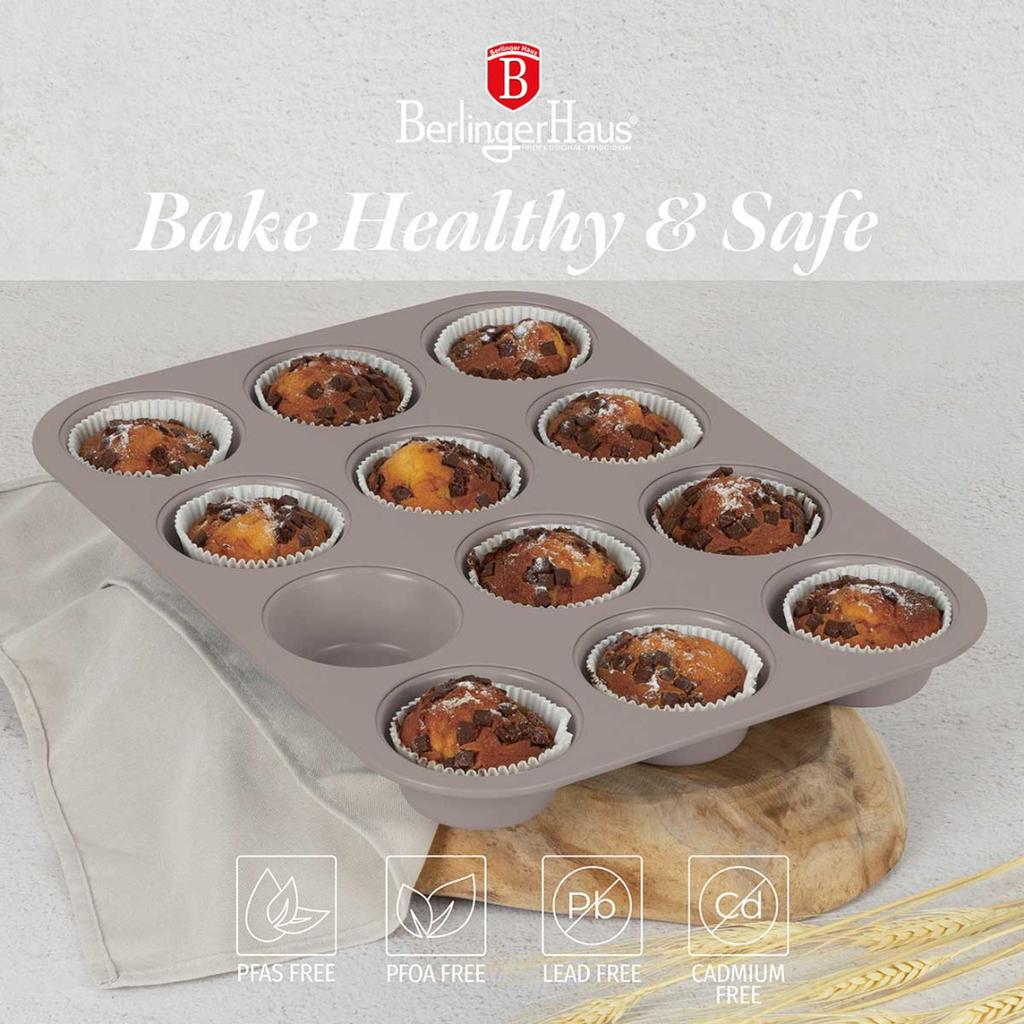 Titanium Muffin Form For 12 Muffins Berlinger Haus Bh-7947 Taupe