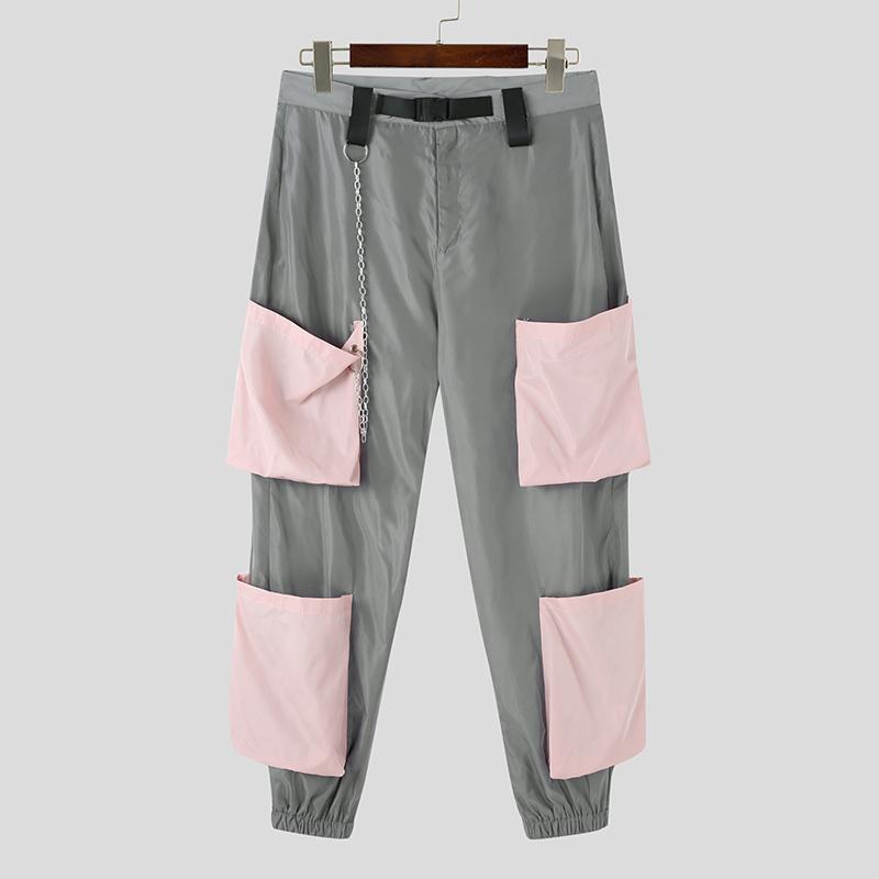 INCERUN Pantalones cargo con contraste de color para hombre