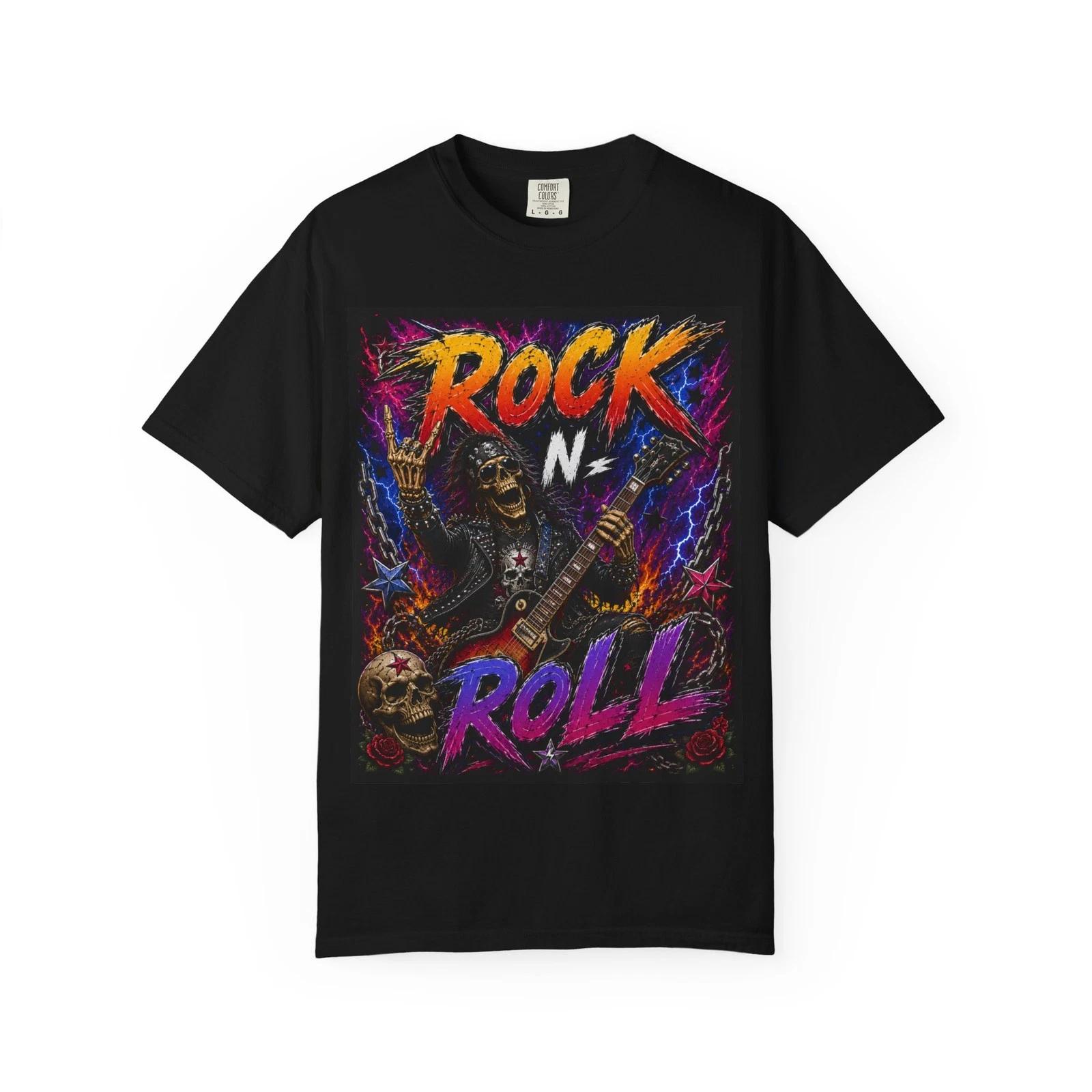 Rock N Roll Skeleton Guitar T-Shirt | Retro Neon Concert Tee XXXL