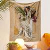 A Woman In Flowing White Attire Holds Plants, Surrounded by Fruits and Flowers. Patterned Tapestry for Bedroom and Living Room Home Decor