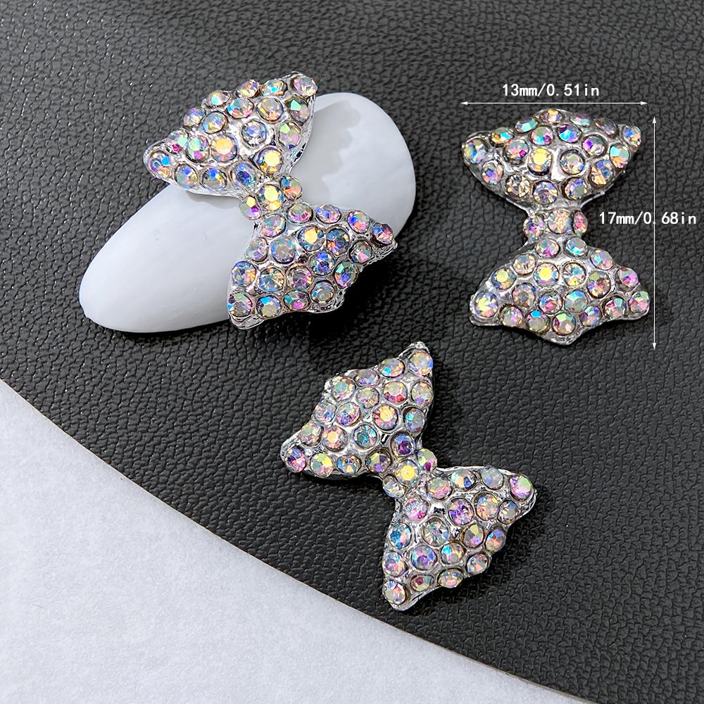 5 Stück lila Diamant-Nagelkunst-Zubehör mit großer Schleife für Nagelkunst-Kreationen