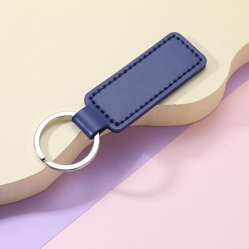 10 Colors Bright PU Leather Keychain Double-sided Car Thread Small Gift Metal Pendant PU Key Chain Simple KeyChains Keyholde