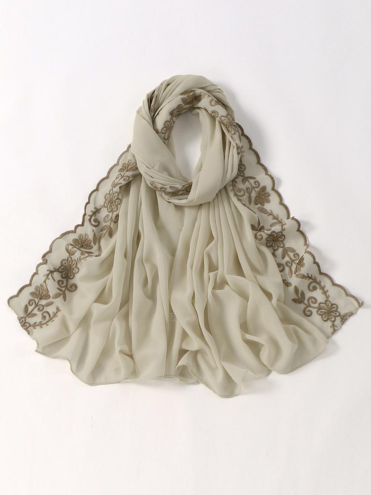 Elegant Women Beach Silk Scarf Solid Embroidery Floral Wrap Shawl Lady Sunscreen Bandanas Hijab Scarve Pareo Headscarf Casual