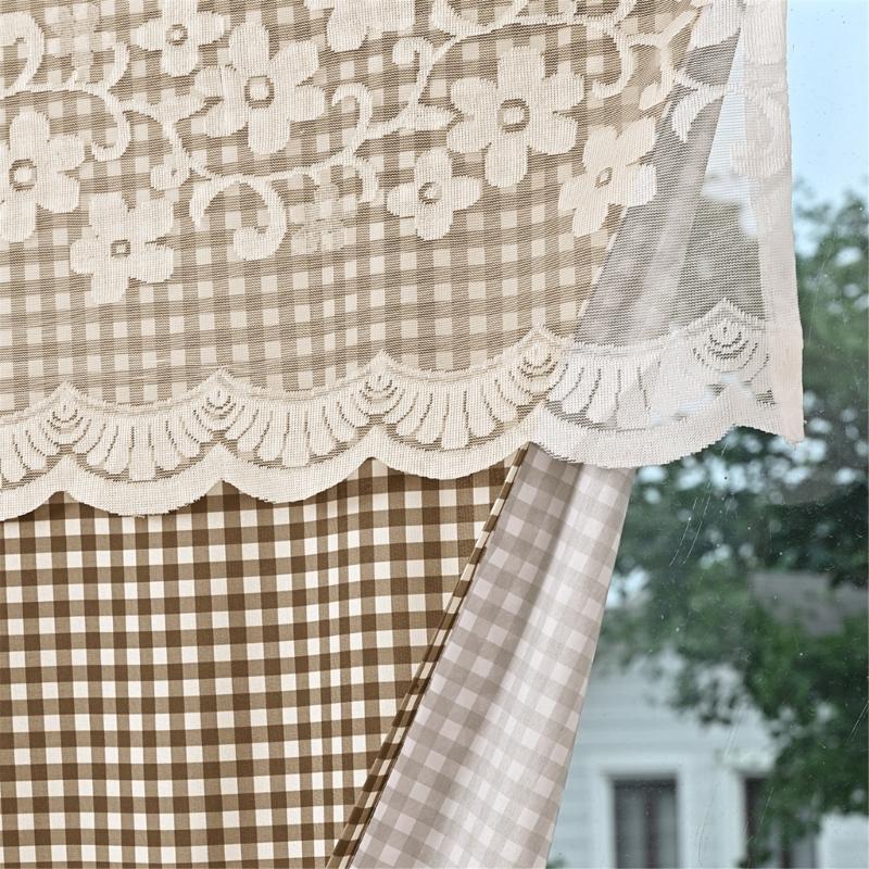 Kitchen Short Curtain Panel with Top, Light Filtering Polyester Privacy Panel and Trim Accent Style Window Drape