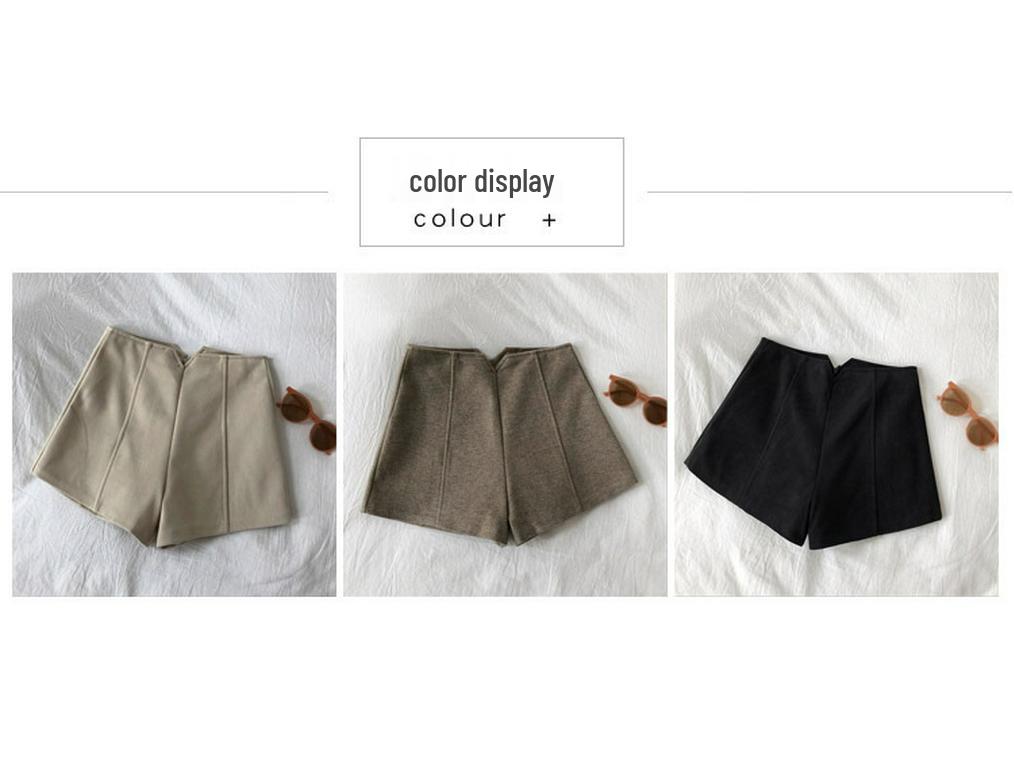 Women's High-Waisted Woolen A-Line Shorts: Minimalist, Slimming, and Casual for Autumn/Winter.