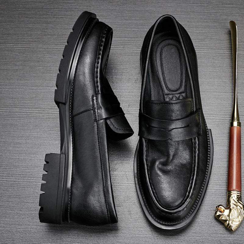 Bo Wei Mocassins à plateforme en cuir de vachette faits main britanniques pour hommes Chaussures à une pédale pour hommes Chaussures en cuir véritable Chaussures décontractées Chaussures en cuir d'outillage