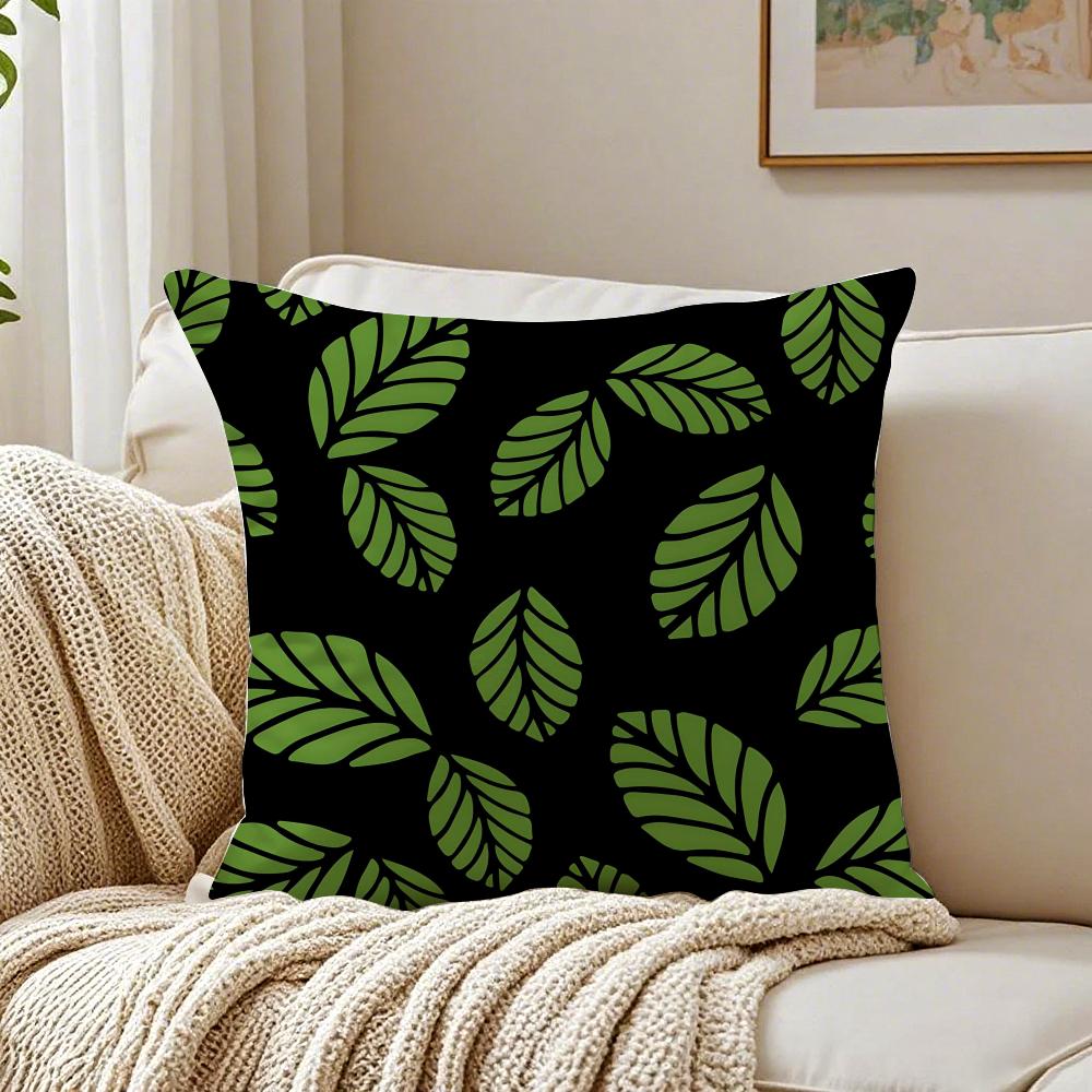 Beautiful Green Leaves Pillow Case Organic Short Plush Cushion Covers Breathable Washable WrinkleResistant