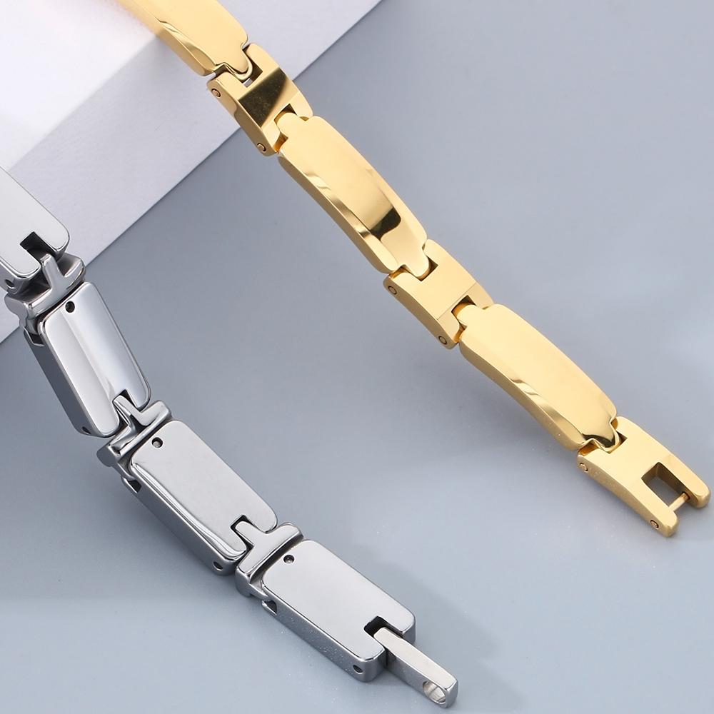 Schwere Wolframstahl-Armbänder für Männer und Frauen, goldfarben, hochglanzpoliert, 7 mm breite Gliederkette, Handarmband, Herrenschmuck, Damen