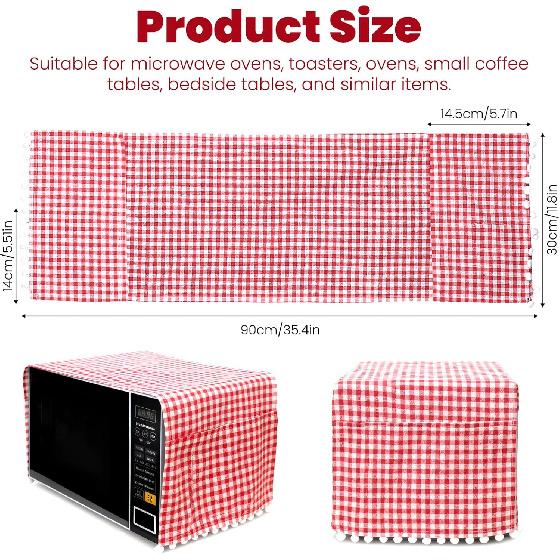Microwave Dust Cover, Cute Dustproof Cotton Microwave Cover Kitchen Dust Appliance Covers Dustproof Cotton Linen Machine Protector Covers with Side