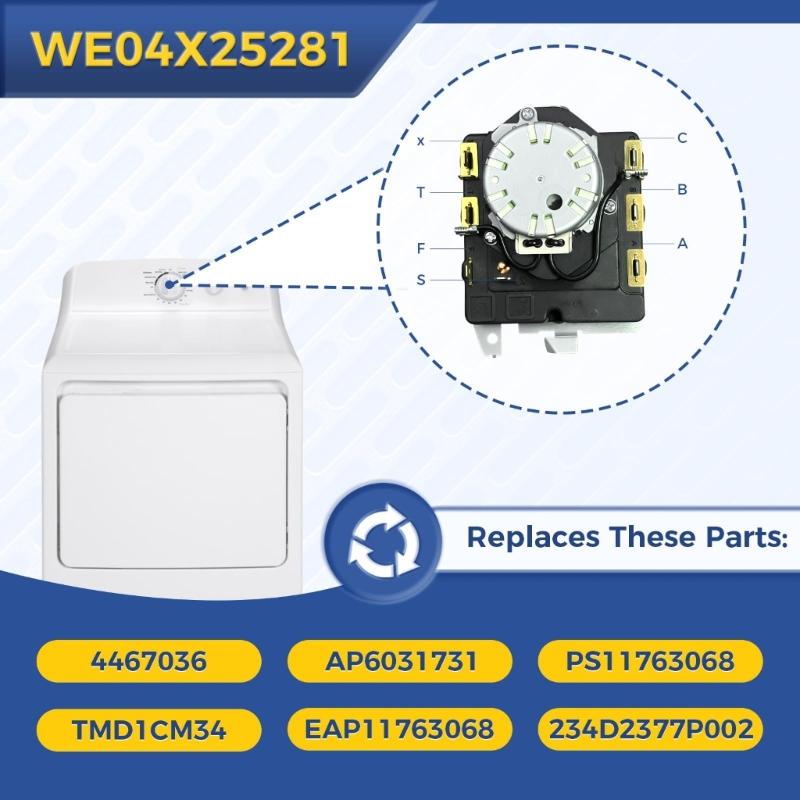 WE04X25281 Universals Dryer Timer Replacement Part Drying Time Adjustment Tool for Precise Cycle Control Enduring
