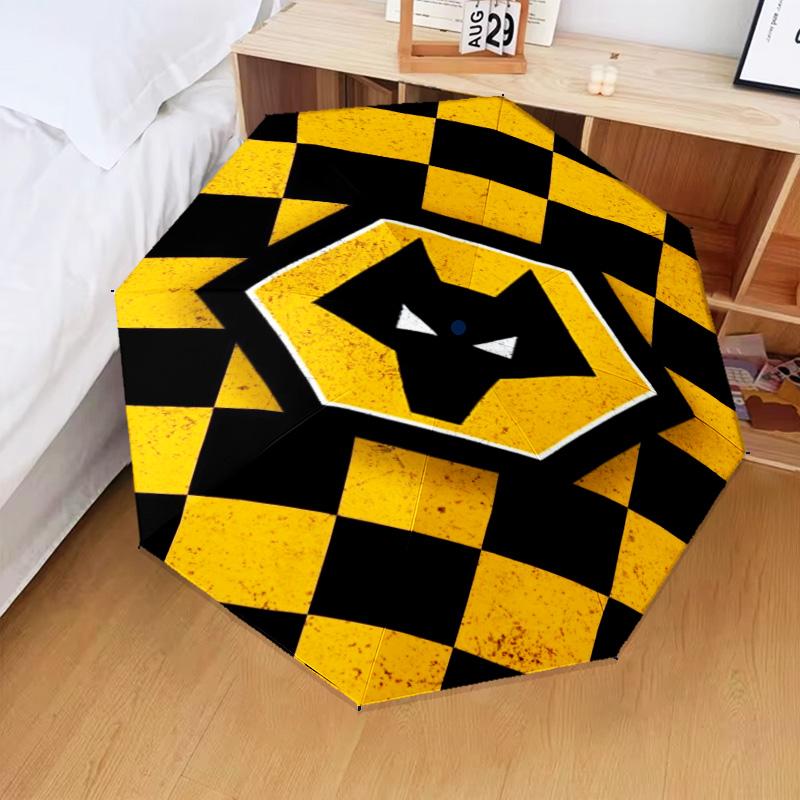1PC Wolves Team Emblem Printed Umbrella Folding Umbrella, Automatic Umbrella 8-Frame for Travel, Camping Fan Gifts Christmas Gifts