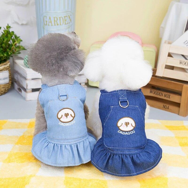 Puppy Denim Dress for Small Medium Dog Kitten Clothing Vest Spring Summer Yorkie Chihuahua Skirt Clothes Ropa Perro Pet Supplies