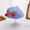 Charming Woolen Beret with Bow & Cherry for Kids - Autumn & Winter Solid Color Hat