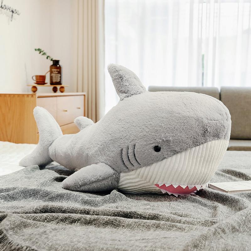 

New simulated marine creature rabbit fur shark plush toy super cute shark doll large grab doll 60cm*