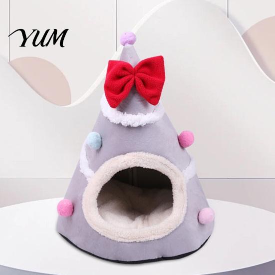 Soft Plush Pet Cave Christmas Tree Cat Bed, Bed with Removable Cushion, Non-slip Bottom, Cozy House for Indoor Cats Kittens Winter Holiday Decoration