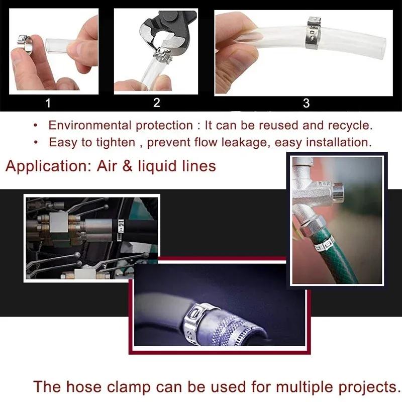 140/100/80/45pcs Stainless Steel Single Ear Stepless Hose Clamps Box Kit for Crimp Pinch Rings Securing Pipe Hose OR 1 Plier
