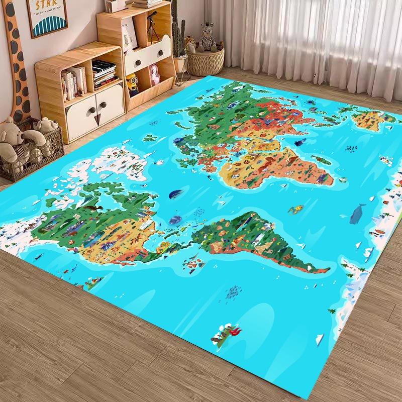 Animal World Map Printing Large Area Rug Non-Slip Wear-resistant Carpet for Living Room Bedroom Soft Floor Mat Home Decor Cute