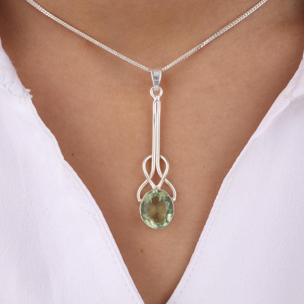 Green Amethyst Gemstone 925 Sterling Silver Jewelry Handmade Pendant 1.79" PP-60-6