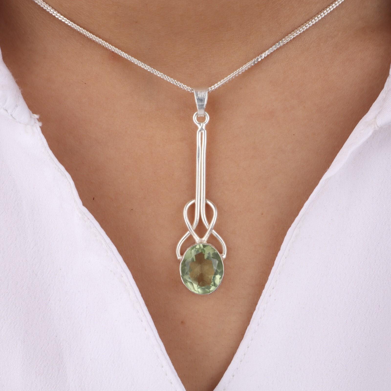

Green Amethyst Gemstone 925 Sterling Silver Jewelry Handmade Pendant 1.79 PP-60-6