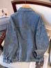 Korean Style 2025 Loose Mid-Length Denim Jacket with Large Pockets for Women Students
