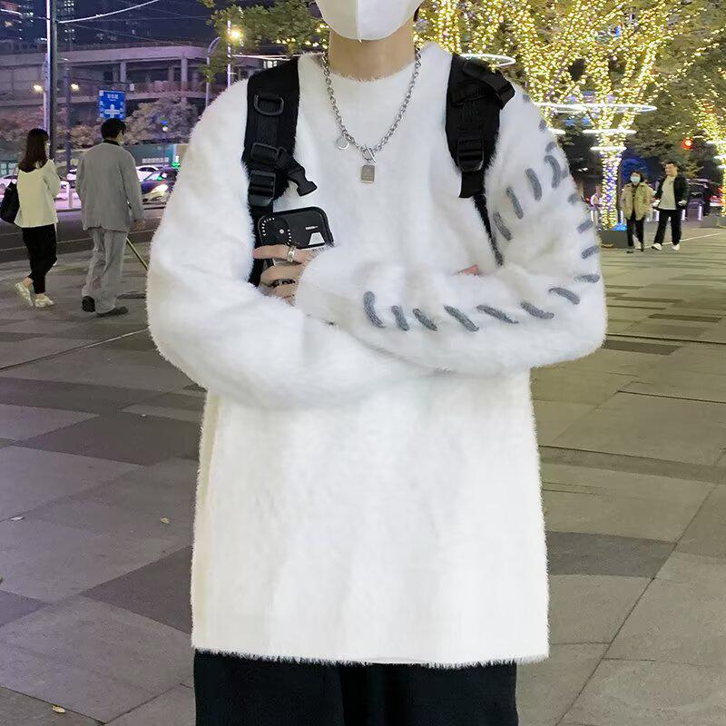 

Men s Winter Oversized Round Neck Knitwear - Korean Hong Kong Style 2XL білий